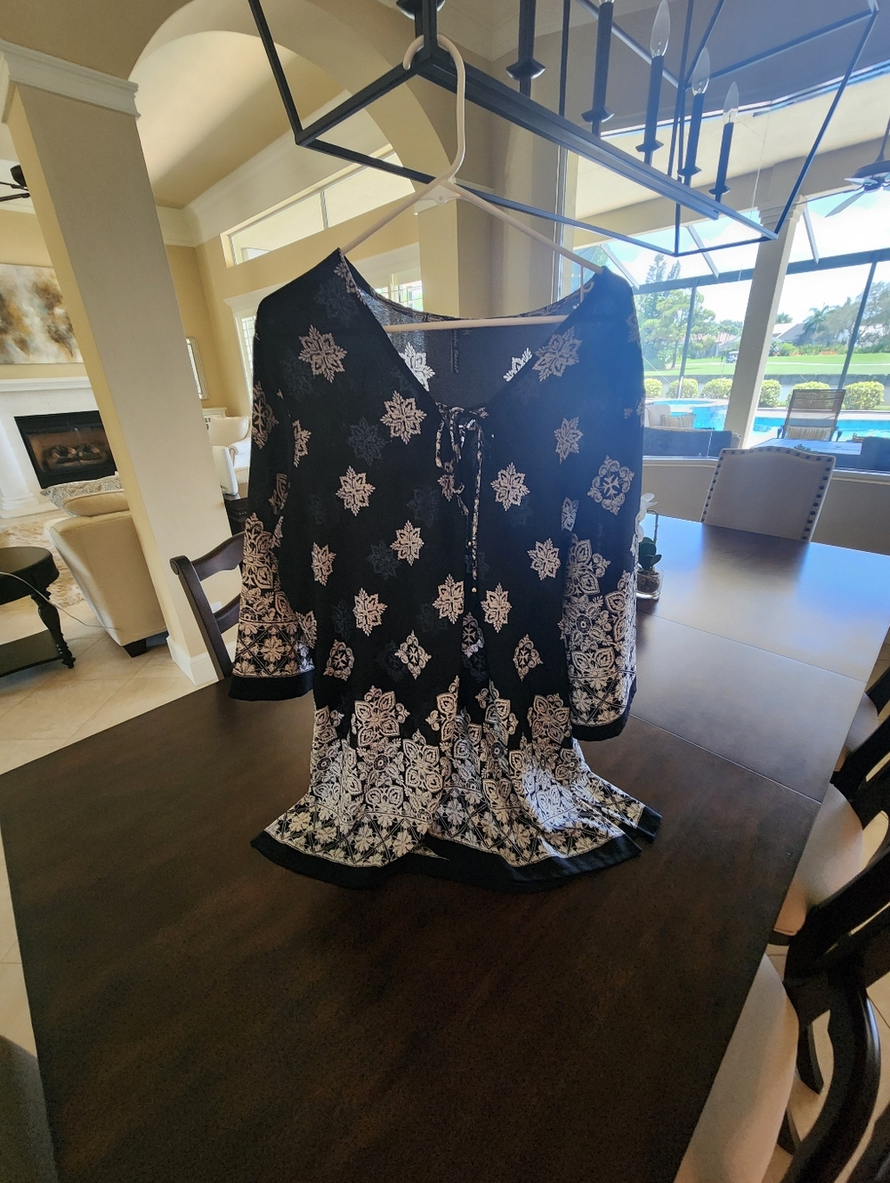 Black and White Boho Tie-Front Bathing Suit Coverup